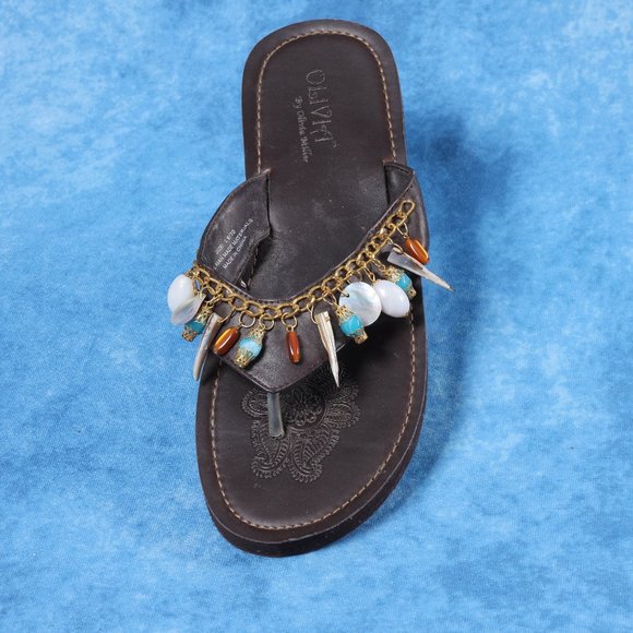 New Olivia by Olivia Miller flip flops with jewels -  Large 9/10 - Picture 1 of 6